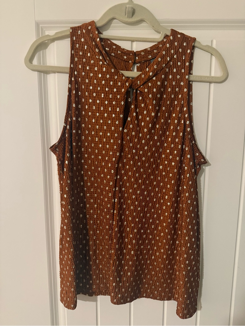 Anthropologie Rust Brown Sleeveless Tie-Neck Camisole with White Dot Print